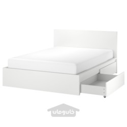 قاب تخت، بلند، با 2 جعبه ذخیره سازی ایکیا مدل IKEA MALM رنگ سفید