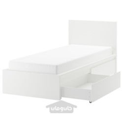 قاب تخت، بلند، با 2 جعبه ذخیره سازی ایکیا مدل IKEA MALM رنگ سفید