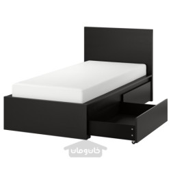 قاب تخت، بلند، با 2 جعبه ذخیره سازی ایکیا مدل IKEA MALM رنگ سیاه قهوه ای