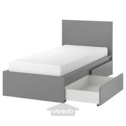قاب تخت، بلند، با 2 جعبه ذخیره سازی ایکیا مدل IKEA MALM رنگ خاکستری رنگ آمیزی شده