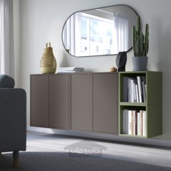 ترکیب کابینت دیواری ایکیا مدل IKEA EKET رنگ خاکستری تیره/سبز خاکستری