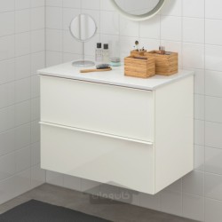 پایه شستشو با 2 کشو ایکیا مدل IKEA GODMORGON / TOLKEN رنگ جلوه مرمر سفید/تخته برگدار