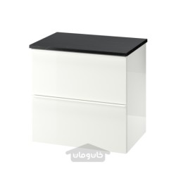 پایه شستشو با 2 کشو ایکیا مدل IKEA GODMORGON / TOLKEN رنگ جلوه مرمر سیاه/ تخته برگدار