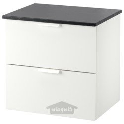 پایه شستشو با 2 کشو ایکیا مدل IKEA GODMORGON / TOLKEN رنگ جلوه مرمر سیاه/ تخته برگدار