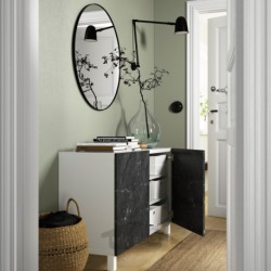 ترکیب ذخیره سازی با درب ایکیا مدل IKEA BESTÅ رنگ سفید برگسویکن/استابارپ/جلوه مرمر سیاه