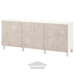 ترکیب ذخیره سازی با درب ایکیا مدل IKEA BESTÅ رنگ سفید برگسویکن/استابارپ/جلوه مرمر بژ