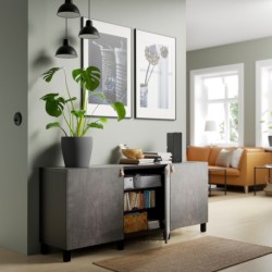 ترکیب ذخیره سازی با درب ایکیا مدل IKEA BESTÅ رنگ مشکی-قهوه ای کالویکن/استابارپ/اثر بتن خاکستری تیره