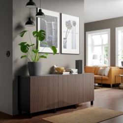 ترکیب ذخیره سازی با درب ایکیا مدل IKEA BESTÅ رنگ مشکی-قهوه ای بیورکوویکن/استابارپ/روکش بلوط رنگ آمیزی شده قهوه ای