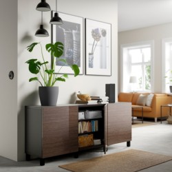ترکیب ذخیره سازی با درب ایکیا مدل IKEA BESTÅ رنگ مشکی-قهوه ای/سلسویکن/براق استابارپ/قهوه ای