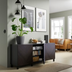 ترکیب ذخیره سازی با درب ایکیا مدل IKEA BESTÅ رنگ مشکی-قهوه ای هتویکن/استابارپ/روکش بلوط رنگ آمیزی شده به رنگ قهوه ای تیره