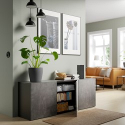 ترکیب ذخیره سازی با درب ایکیا مدل IKEA BESTÅ رنگ مشکی-قهوه ای کالویکن/اثر بتن خاکستری تیره