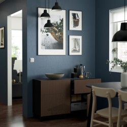 ترکیب ذخیره سازی با درب/کشو ایکیا مدل IKEA BESTÅ رنگ مشکی-قهوه ای بیورکوویکن/استابارپ/روکش بلوط رنگ آمیزی شده قهوه ای