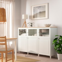 ترکیب ذخیره سازی با درب ایکیا مدل IKEA BESTÅ رنگ سفید/اسمویکن/سفید شیشه شفاف کبارپ