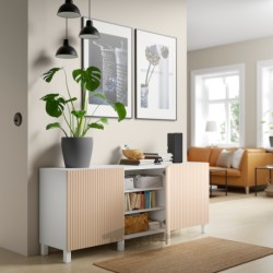 ترکیب ذخیره سازی با درب ایکیا مدل IKEA BESTÅ رنگ سفید/بیورکوویکن/روکش توس استابارپ