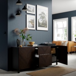 ترکیب ذخیره سازی با کشو ایکیا مدل IKEA BESTÅ رنگ مشکی-قهوه ای هتویکن/استابارپ/روکش بلوط رنگ آمیزی شده به رنگ قهوه ای تیره