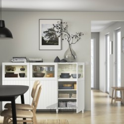 ترکیب ذخیره سازی با درب ایکیا مدل IKEA BESTÅ رنگ سفید/ساترویکن/سفید شیشه شفاف کبارپ