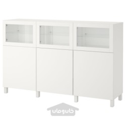 ترکیب ذخیره سازی با درب ایکیا مدل IKEA BESTÅ رنگ سفید لاپویکن/سفید سیندویک شیشه شفاف