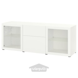 ترکیب ذخیره سازی با کشو ایکیا مدل IKEA BESTÅ رنگ سفید لاپویکن/سفید سیندویک شیشه شفاف