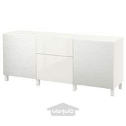 ترکیب ذخیره سازی با کشو ایکیا مدل IKEA BESTÅ رنگ سفید لاکسویکن/براق سلسویکن/سفید