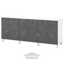 ترکیب ذخیره سازی با کشو ایکیا مدل IKEA BESTÅ رنگ سفید برگسویکن/استابارپ/جلوه مرمر سیاه