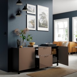 ترکیب ذخیره سازی با کشو ایکیا مدل IKEA BESTÅ رنگ مشکی-قهوه ای/لاپویکن/خاکستری مایل به قهوه ای روشن استابارپ