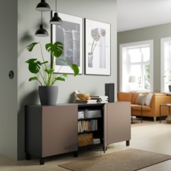 ترکیب ذخیره سازی با درب ایکیا مدل IKEA BESTÅ رنگ مشکی-قهوه ای/لاپویکن/خاکستری مایل به قهوه ای روشن استابارپ