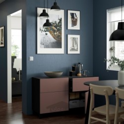 ترکیب ذخیره سازی با درب/کشو ایکیا مدل IKEA BESTÅ رنگ مشکی-قهوه ای/هیورتویکن/قهوه ای استابارپ