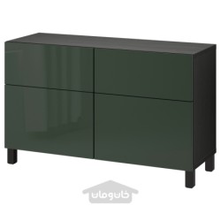 ترکیب ذخیره سازی با درب/کشو ایکیا مدل IKEA BESTÅ رنگ مشکی-قهوه ای سلسویکن/استابارپ/سبز زیتونی تیره پر براق