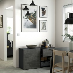ترکیب ذخیره سازی با درب/کشو ایکیا مدل IKEA BESTÅ رنگ مشکی-قهوه ای کالویکن/اثر بتن خاکستری تیره