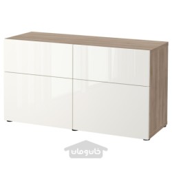 ترکیب ذخیره سازی با درب/کشو ایکیا مدل IKEA BESTÅ رنگ اثر گردویی خاکستری رنگ آمیزی شده/براق سلسویکن/سفید