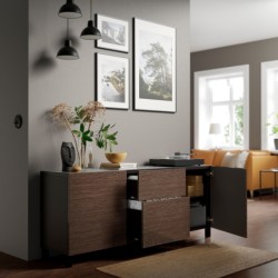 ترکیب ذخیره سازی با کشو ایکیا مدل IKEA BESTÅ رنگ مشکی-قهوه ای/سلسویکن/براق استابارپ/قهوه ای