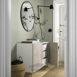ترکیب ذخیره سازی با درب ایکیا مدل IKEA BESTÅ رنگ سفید برگسویکن/اسارپ/جلوه مرمر بژ