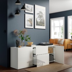 ترکیب ذخیره سازی با کشو ایکیا مدل IKEA BESTÅ رنگ سفید/براق برگسویکن/سفید