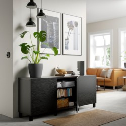 ترکیب ذخیره سازی با درب ایکیا مدل IKEA BESTÅ رنگ مشکی-قهوه ای/لاکسویکن/مشکی استابارپ
