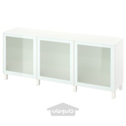 ترکیب ذخیره سازی با درب ایکیا مدل IKEA BESTÅ رنگ سفید گلاسویک/استابارپ/سفید/سبز روشن شیشه مات