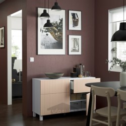 ترکیب ذخیره سازی با درب/کشو ایکیا مدل IKEA BESTÅ رنگ سفید/بیورکوویکن/روکش توس استابارپ