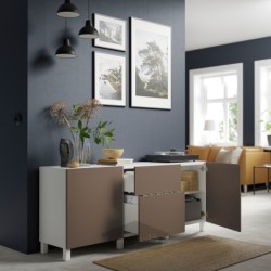 ترکیب ذخیره سازی با کشو ایکیا مدل IKEA BESTÅ رنگ سفید لاپویکن/استابارپ/خاکستری مایل به قهوه ای روشن