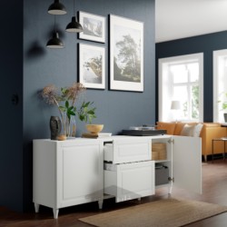 ترکیب ذخیره سازی با کشو ایکیا مدل IKEA BESTÅ رنگ سفید/اسمویکن/سفید کبارپ