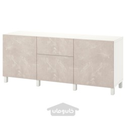 ترکیب ذخیره سازی با کشو ایکیا مدل IKEA BESTÅ رنگ سفید برگسویکن/استابارپ/جلوه مرمر بژ