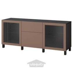 ترکیب ذخیره سازی با کشو ایکیا مدل IKEA BESTÅ رنگ مشکی-قهوه ای لاپویکن/استابارپ/شیشه شفاف خاکستری مایل به قهوه ای روشن