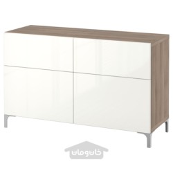 ترکیب ذخیره سازی با درب/کشو ایکیا مدل IKEA BESTÅ رنگ اثر گردویی خاکستری رنگ آمیزی شده/براق سلسویکن/سفید