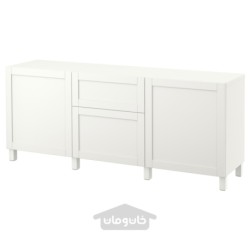 ترکیب ذخیره سازی با کشو ایکیا مدل IKEA BESTÅ رنگ سفید/هانویکن/سفید استابارپ
