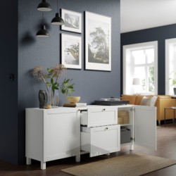 ترکیب ذخیره سازی با کشو ایکیا مدل IKEA BESTÅ رنگ سفید/هانویکن/سفید استابارپ