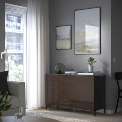 ترکیب ذخیره سازی با درب ایکیا مدل IKEA BESTÅ رنگ مشکی-قهوه ای/ براق سلسویکن/قهوه ای