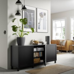 ترکیب ذخیره سازی با درب ایکیا مدل IKEA BESTÅ رنگ مشکی-قهوه ای/هانویکن/مشکی-قهوه ای استابارپ