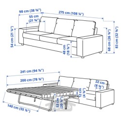 مبل تخت خواب شو 3 نفره ایکیا مدل IKEA VIMLE رنگ با دسته های پهن / سبز تیره آبی دجوپارپ