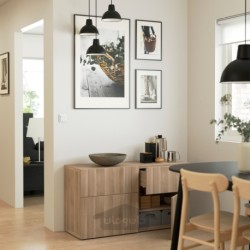 ترکیب ذخیره سازی با درب/کشو ایکیا مدل IKEA BESTÅ رنگ اثر گردوی خاکستری رنگ آمیزی شده/اثر گردوی خاکستری رنگ آمیزی شده لاپویکن