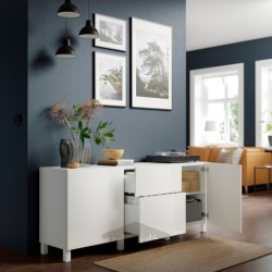 ترکیب ذخیره سازی با کشو ایکیا مدل IKEA BESTÅ رنگ سفید/سلسویکن/براق استابارپ/سفید