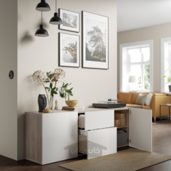 ترکیب ذخیره سازی با کشو ایکیا مدل IKEA BESTÅ رنگ اثر گردویی خاکستری رنگ آمیزی شده/براق سلسویکن/سفید