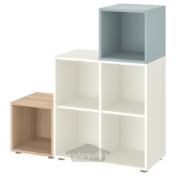 ترکیب کابینت با پایه ها ایکیا مدل IKEA EKET رنگ سفید/افکت بلوط رنگ آمیزی شده به رنگ سفید خاکستری-آبی روشن